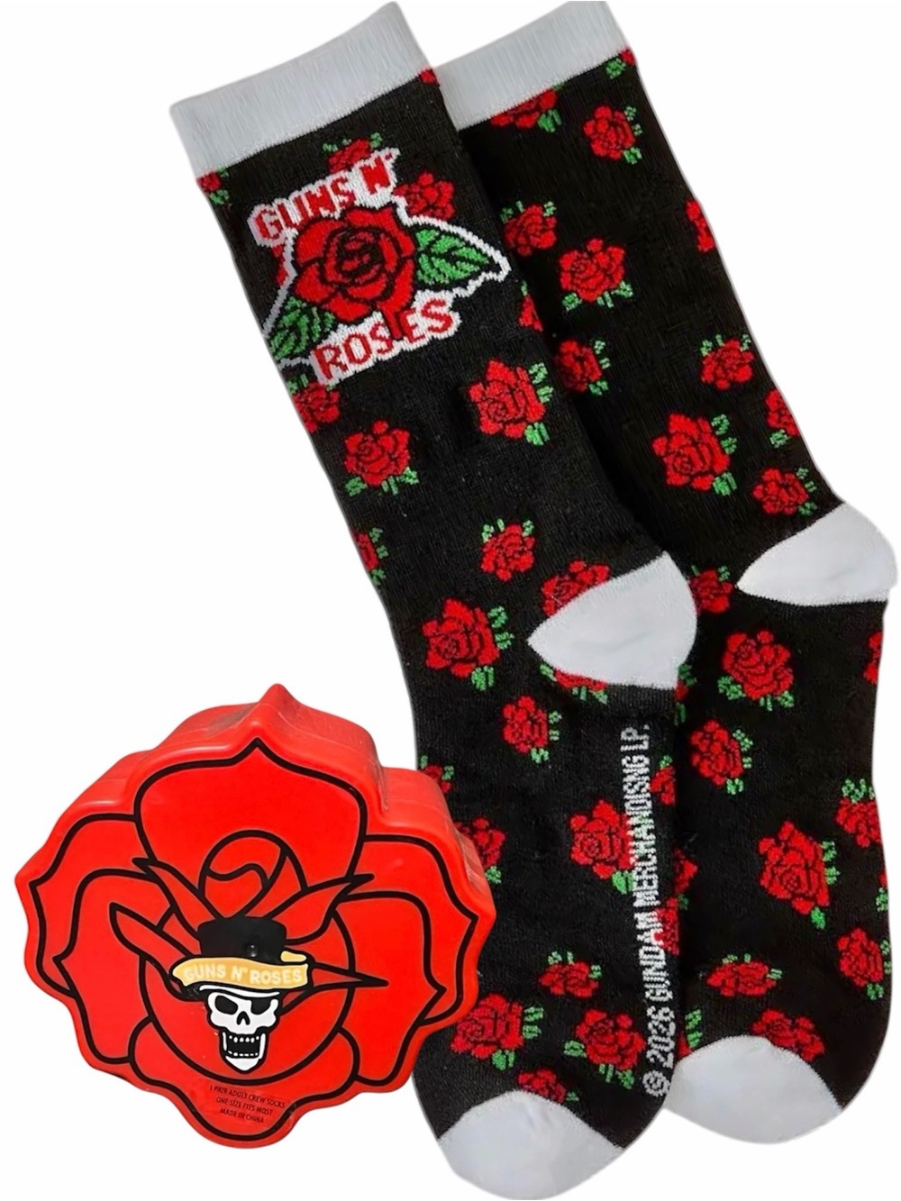 Guns N' Roses GNR Crew Socks in Rose Keepsake plastic Tin music lover gift
